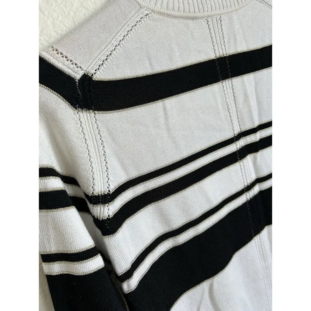 St. John Striped‎ Button Cardigan Sweater White/Black Size S (P) Cashmere Blend